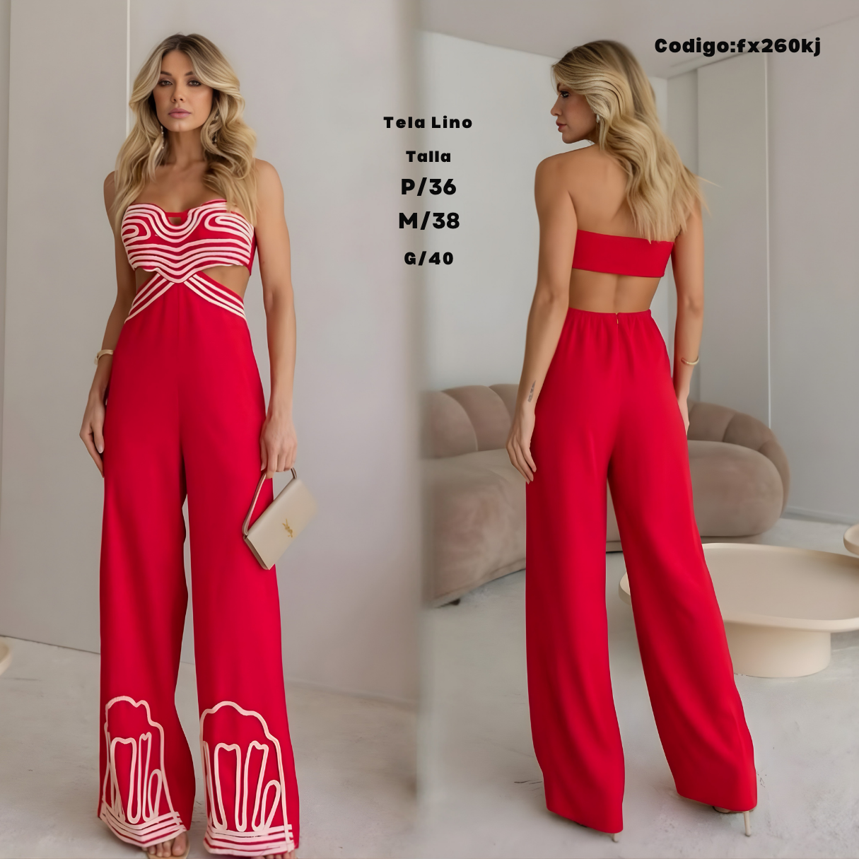 Enterizo Palazzo Strapless de Lino — Cintura Marcada y Look de Impacto