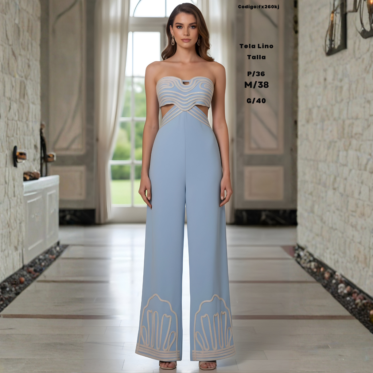 Enterizo Palazzo Strapless de Lino — Cintura Marcada y Look de Impacto
