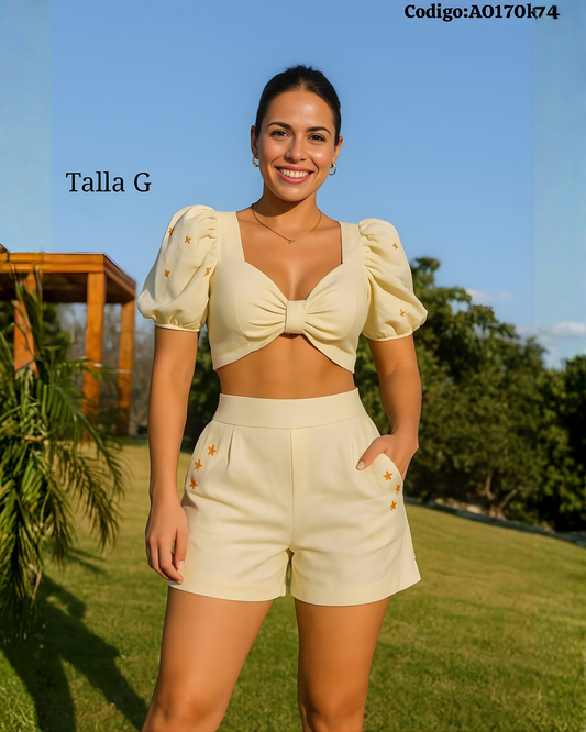 Conjunto corto elegante de verano para mujer en tela sastre | Mundo Carlita