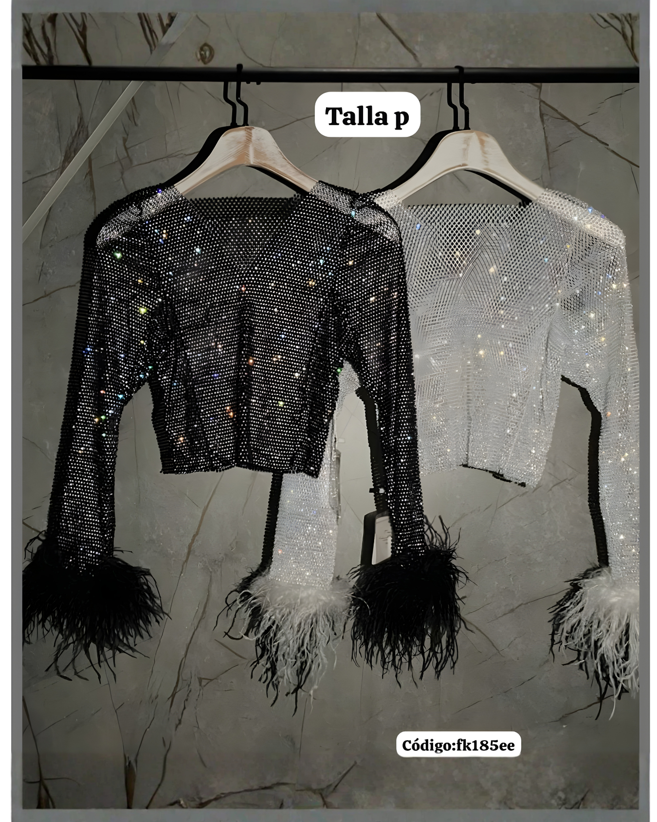 Blusa brillante de malla con pedrería manga larga | Fiesta noche | Mundo Carlita