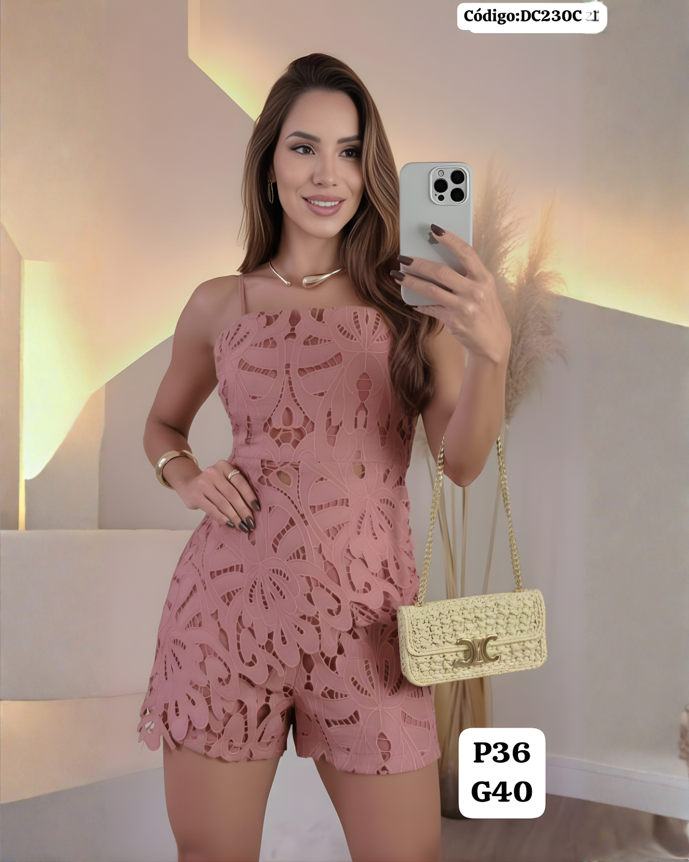 Conjunto corto calado elegante de verano para mujer – DC230C