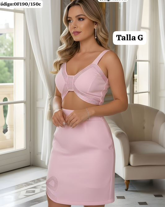 Conjunto elegante con brillos para mujer – top y falda
