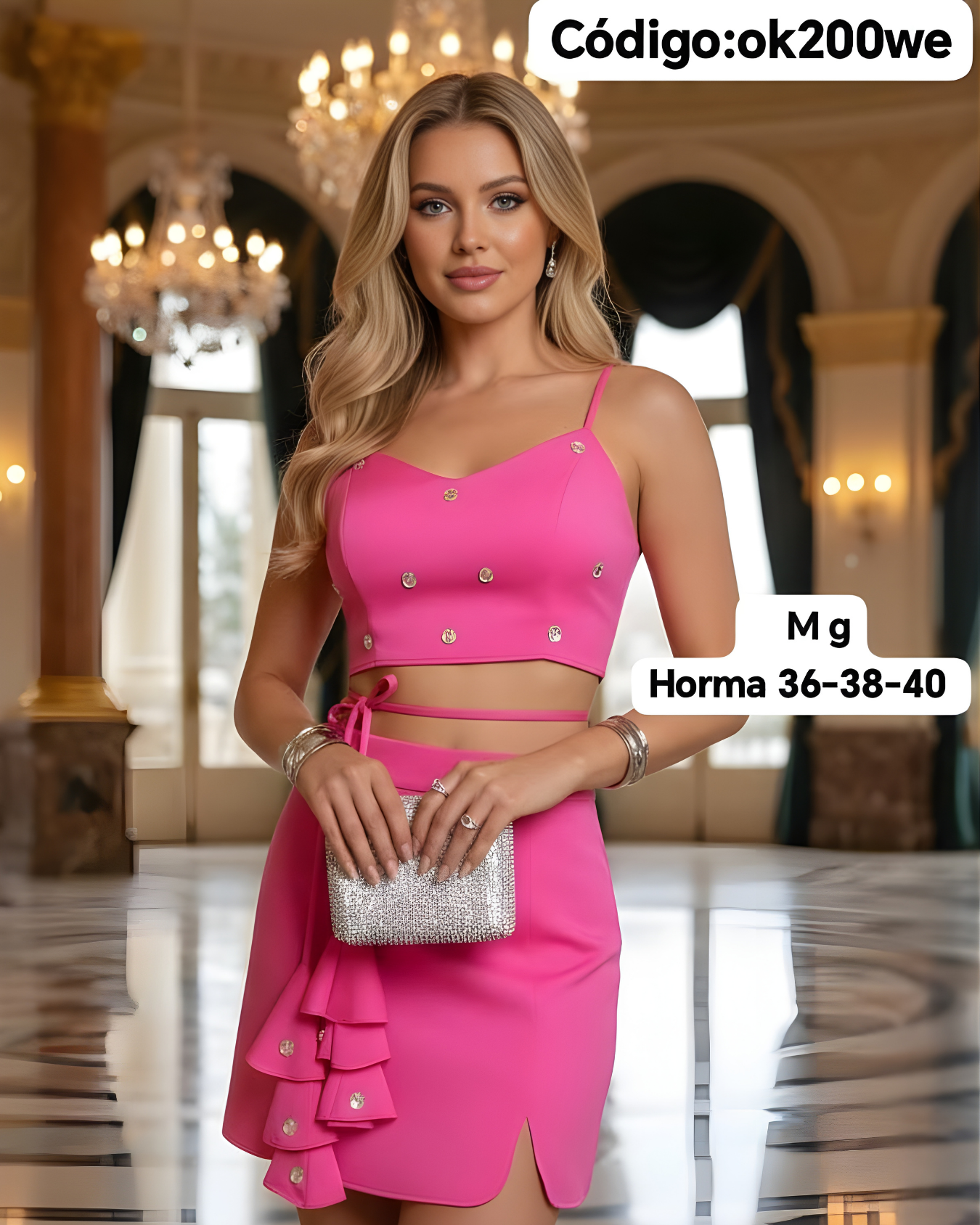 Conjunto Glam de Top + Falda con Volantes y Amarre a la Cintura