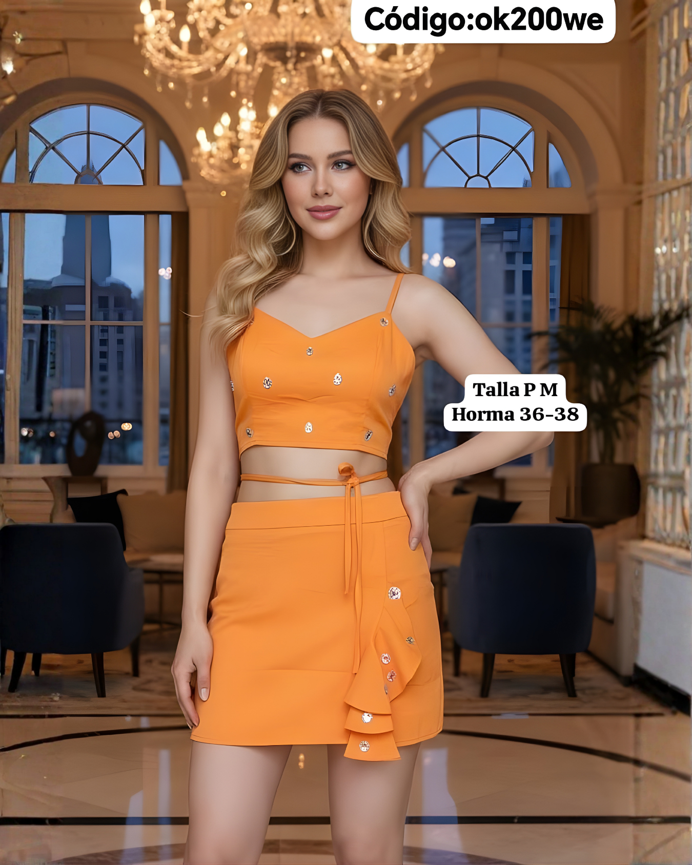 Conjunto Glam de Top + Falda con Volantes y Amarre a la Cintura