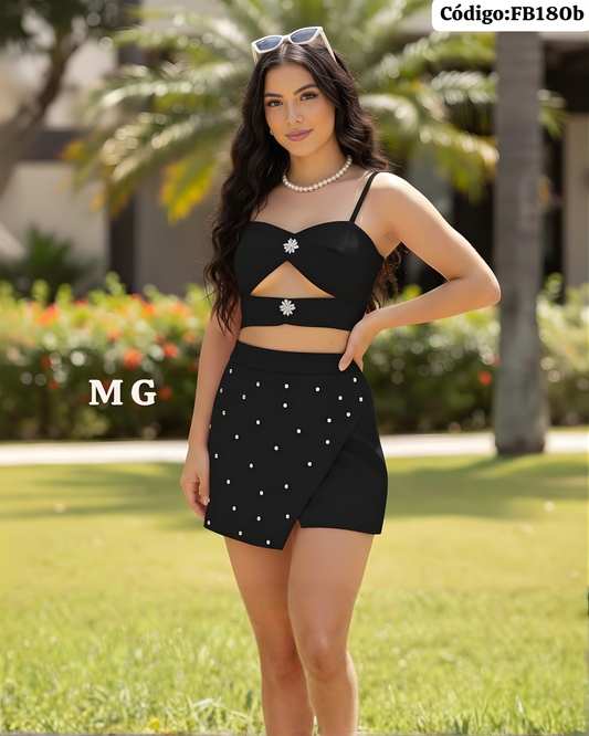 Conjunto Top y Falda Mini con Brillos – 2 Piezas