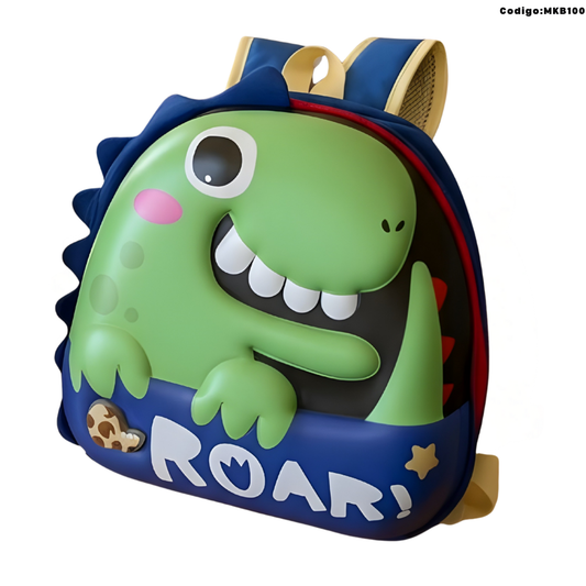 Mochila Infantil “Huevo de Dino” 27×30 cm con Luces | Lona + Figura Engomada (Rojo/Azul)