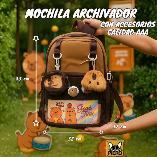 Mochila Archivador Capibara con Accesorios – 43×32×17 cm (Tamaño Oficio)