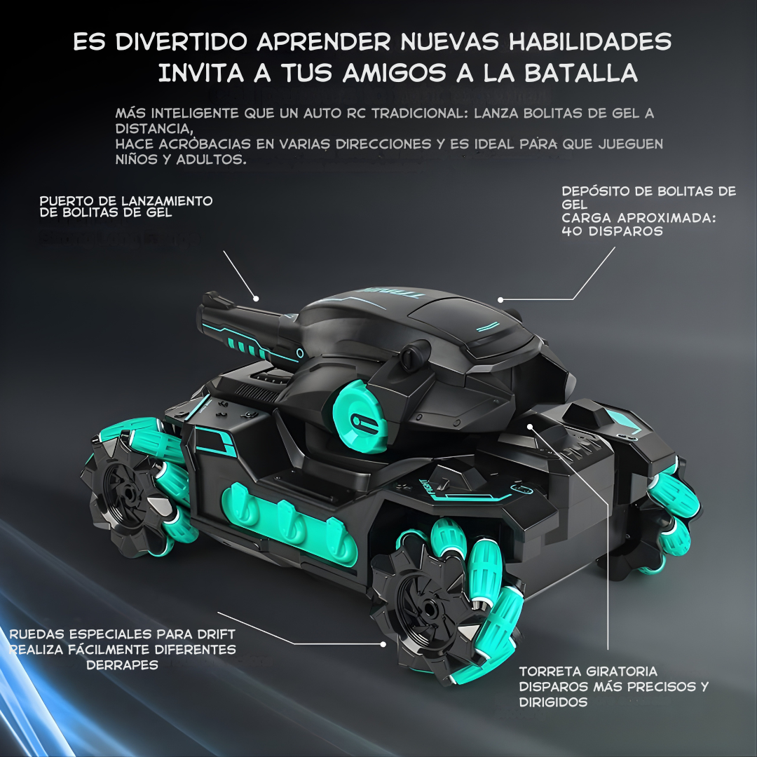 Tanque RC KYK 386 (1:20) con Luces – Doble Control (Control + Pulsera) y Bolitas de Silicona