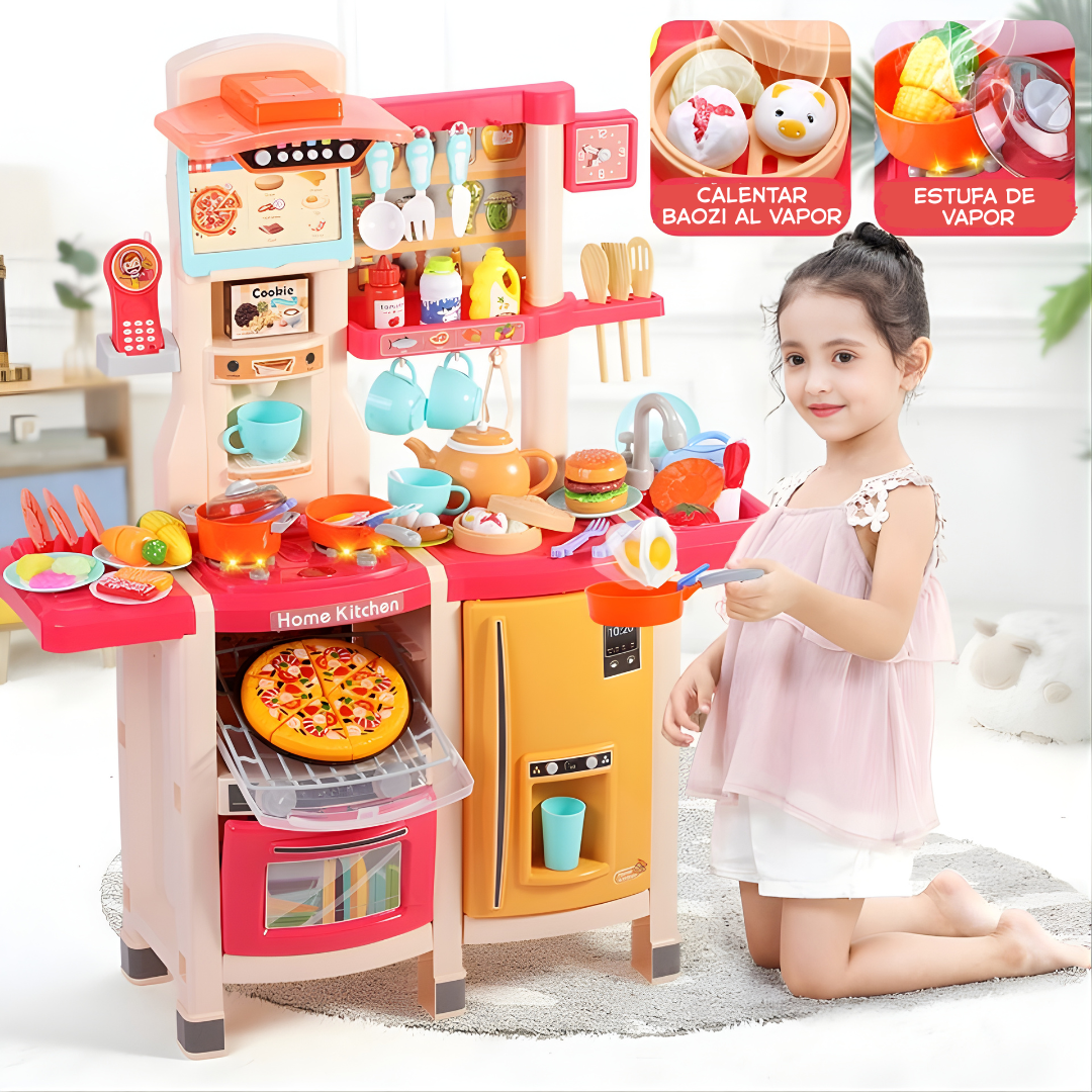 Cocina Infantil Premium 1 Metro Interactiva con Vapor, Luces y Agua