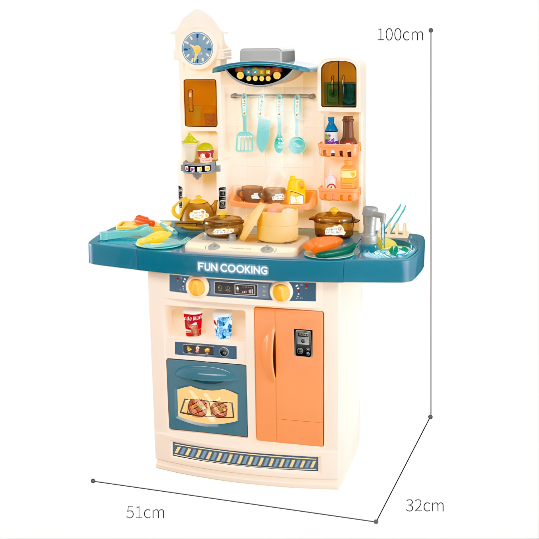 Cocina Infantil Grande 100 cm con Vapor, Luces y Sonidos – Juego de 80×30×100 cm con Accesorios