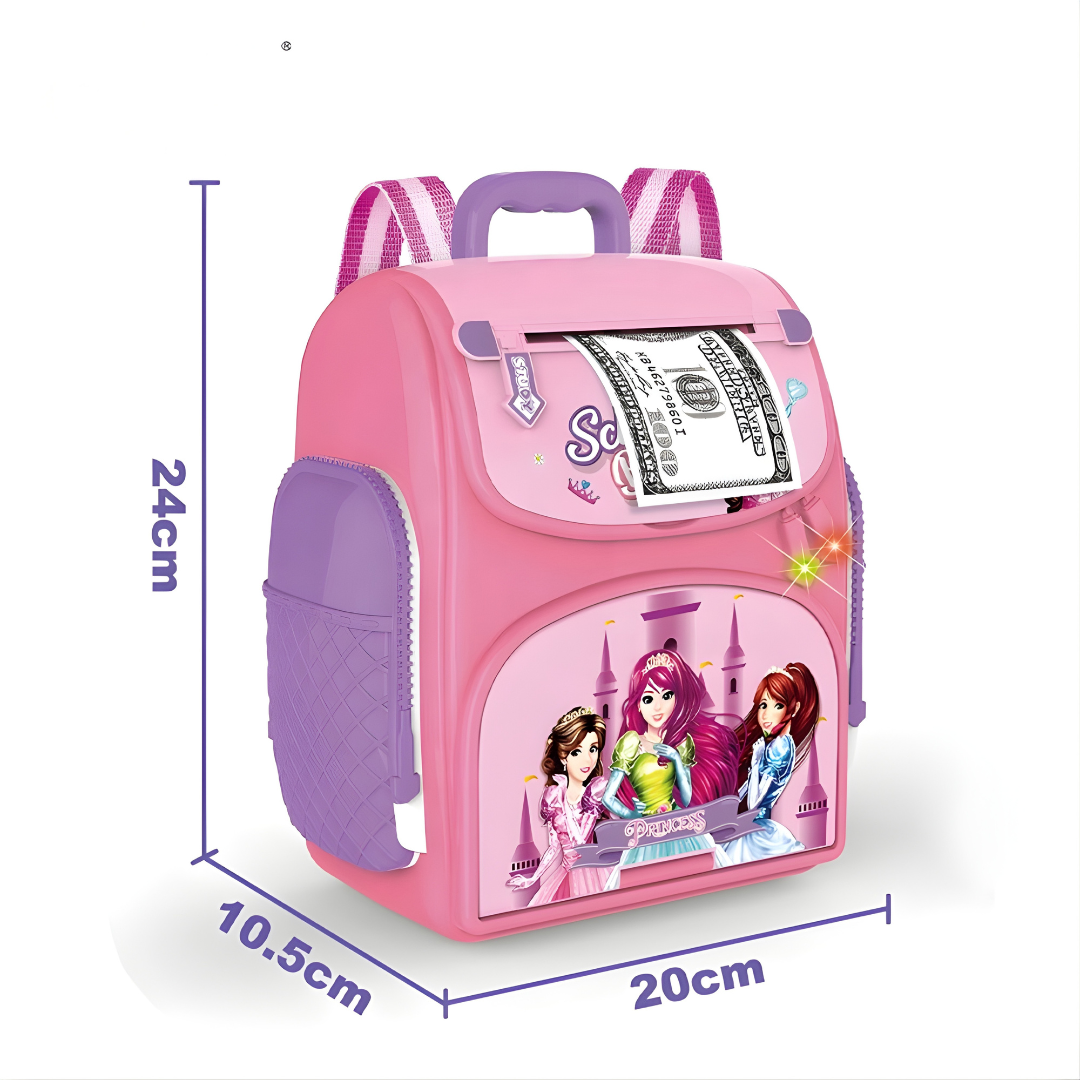 Alcancía Infantil Tipo Mochila con Contraseña y “Huella” | Alimentación Automática de Billetes
