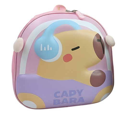 Mochila Infantil Capibara 30×30 cm | Lona + Tapa Dura 3D (Rosa / Café)