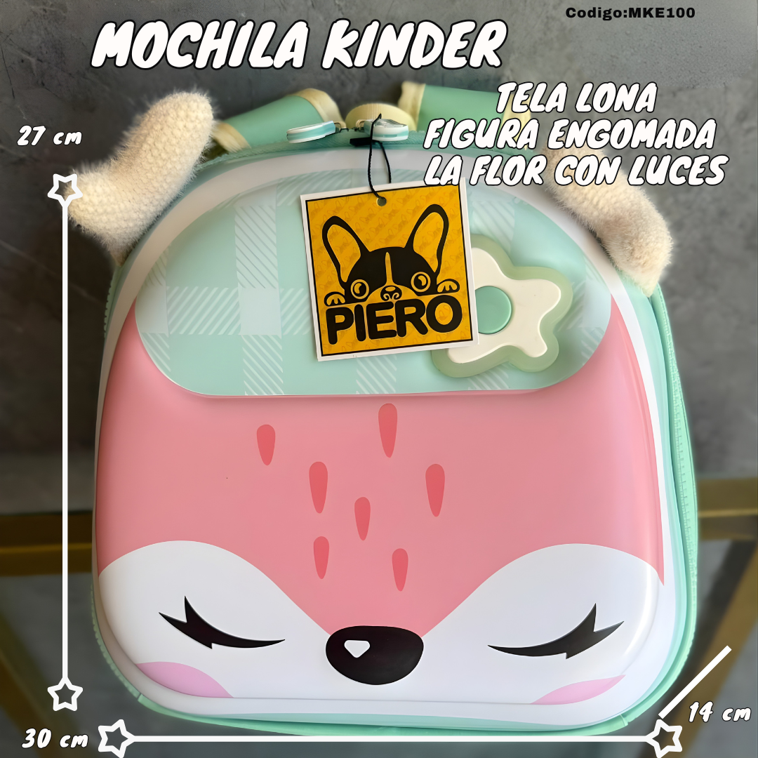 Mochila Kinder Rígida Zorrito con Luces – 30×27 cm