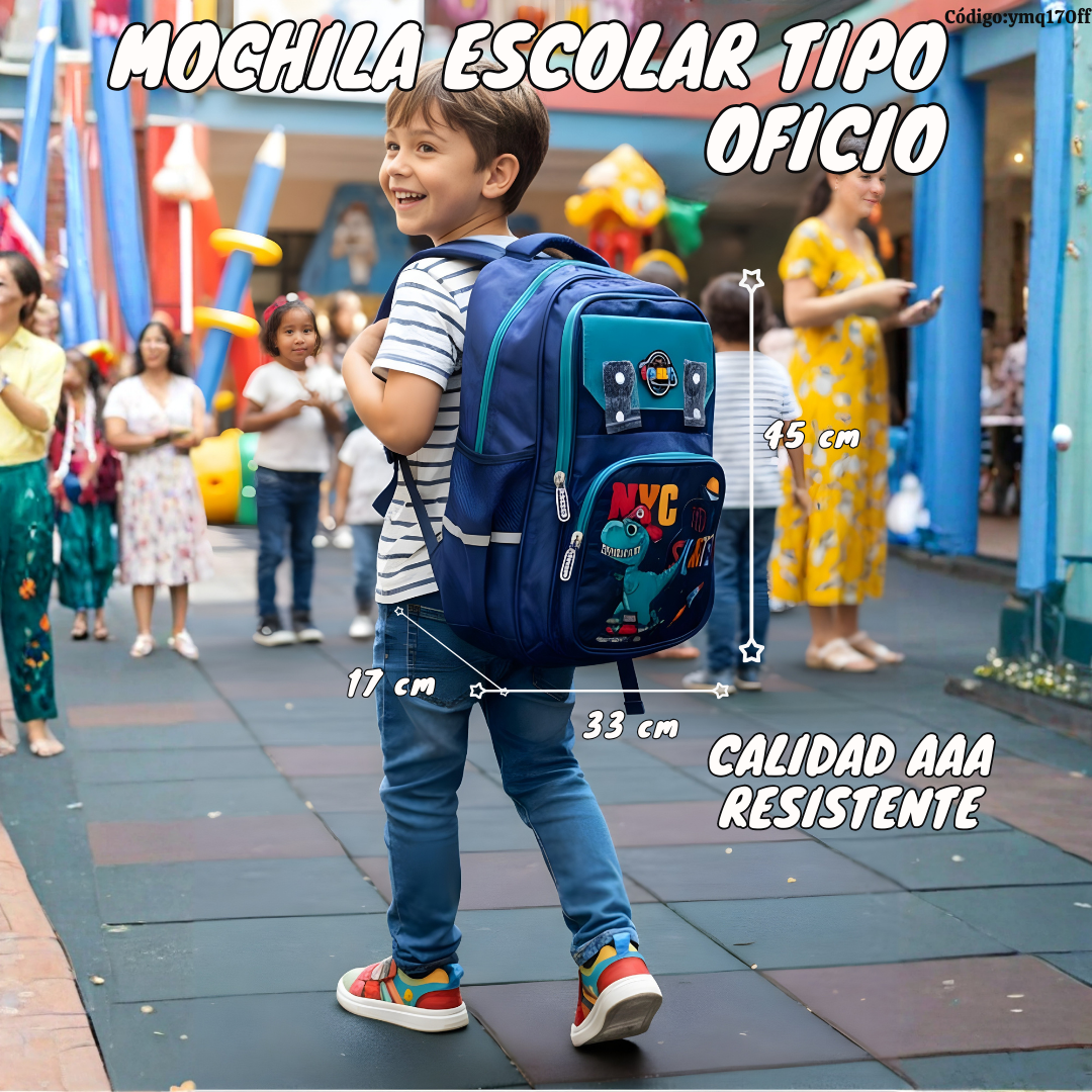 Mochila Escolar Tipo Oficio 45×32×17 cm | 3 Cierres + Bolsillos | Semiimpermeable