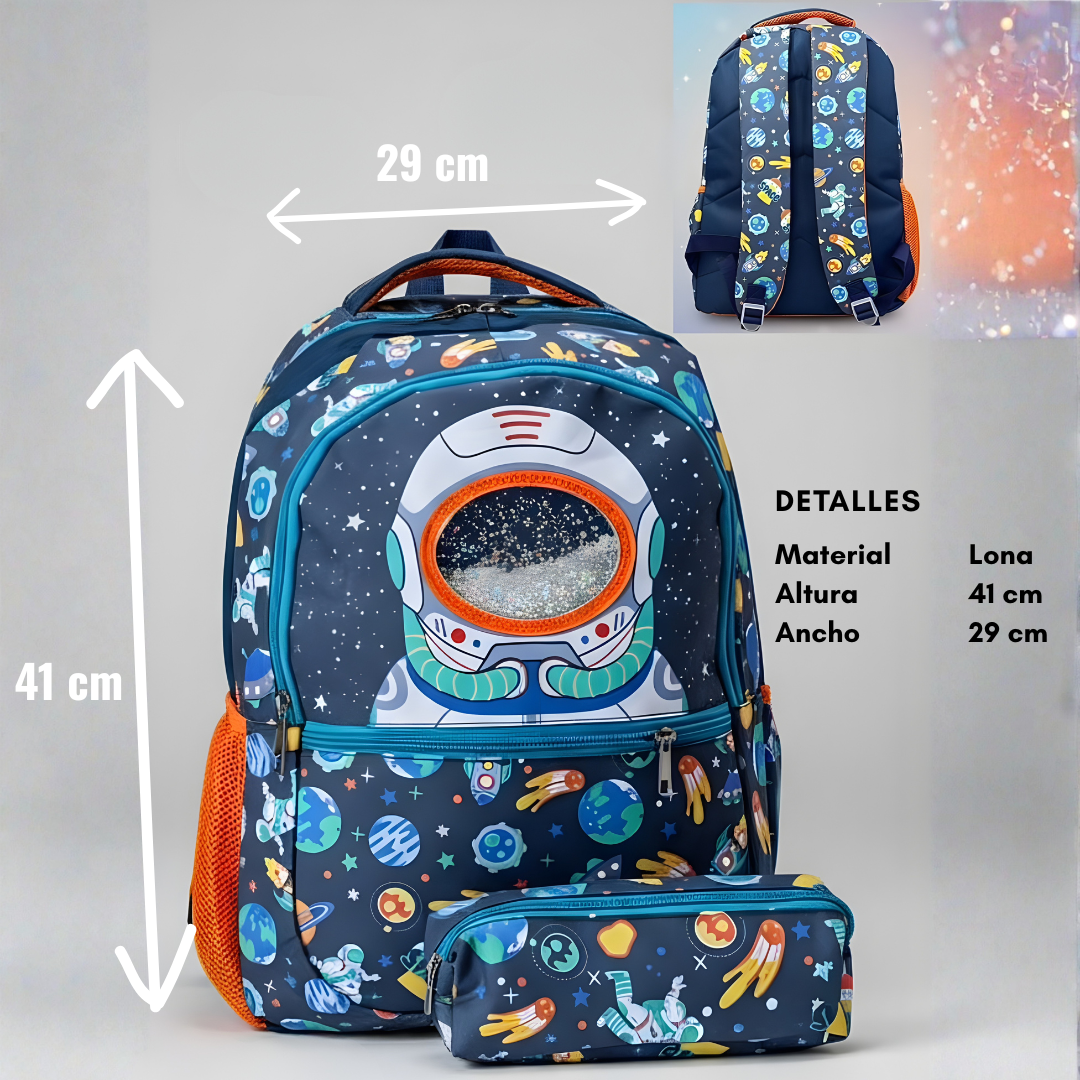 Mochila Escolar Infantil Lona Oficio – Astronauta, Dino, Gatito y Fantasía