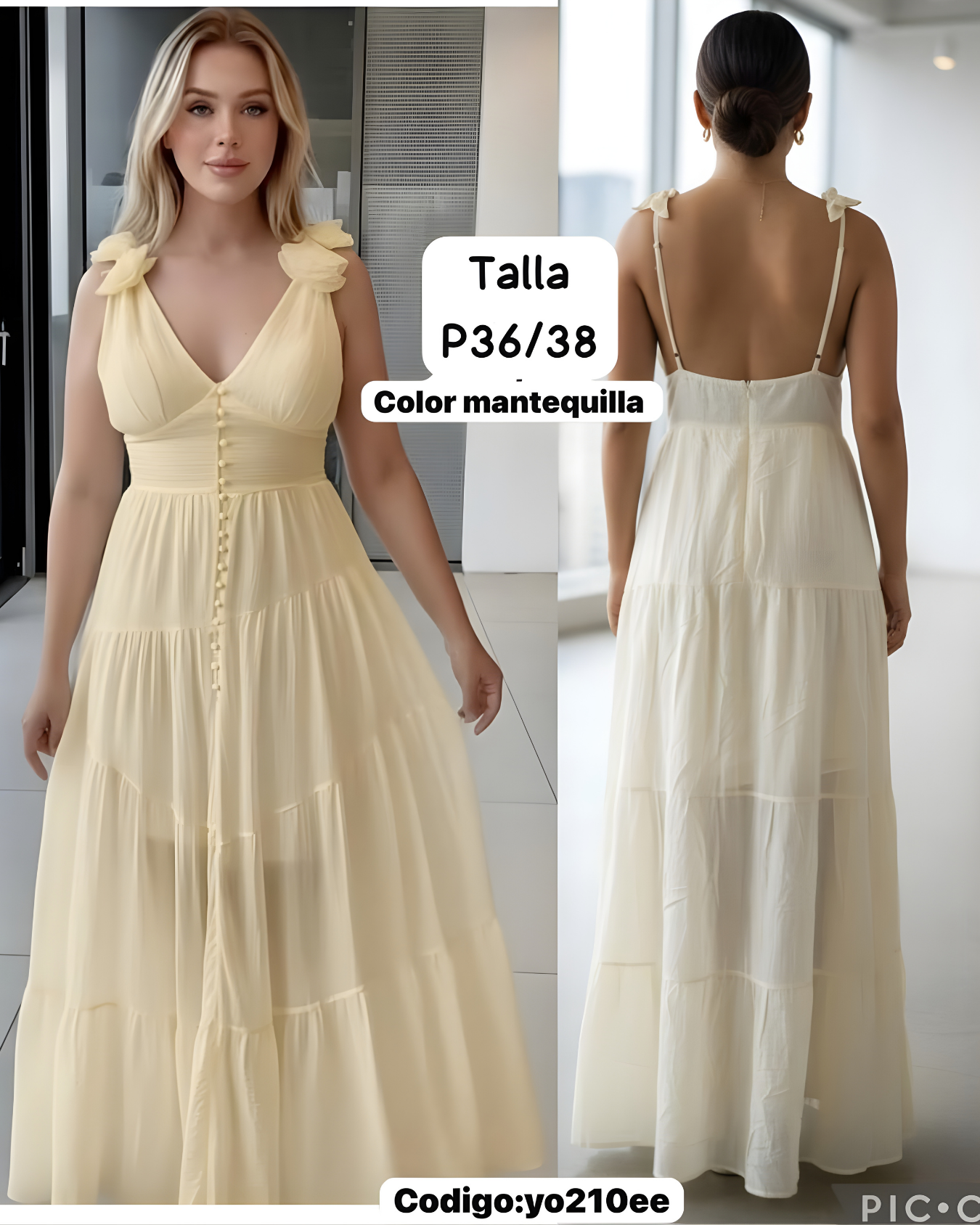 Vestido Largo con Botones y Escote V – 4 Colores (Blanco, Mantequilla, Negro, Rojo)