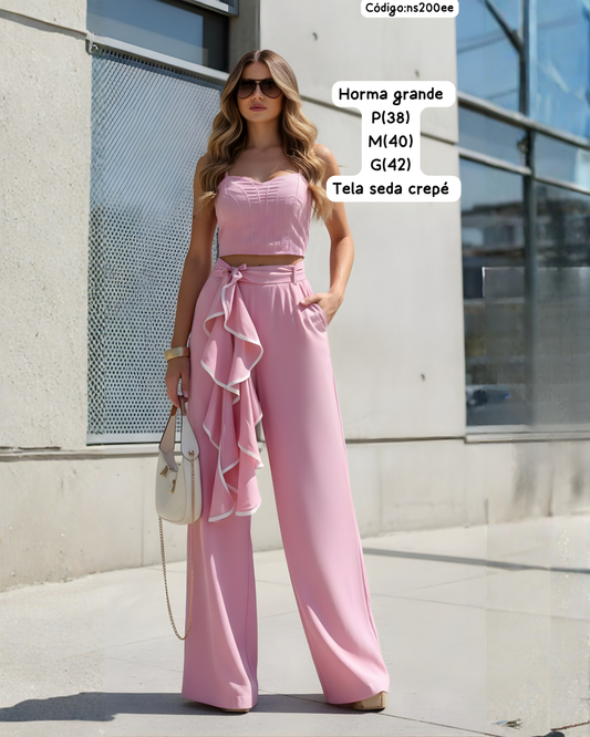 Conjunto Elegante 2 Piezas “Brisa” – Top Corset + Palazzo con Lazo