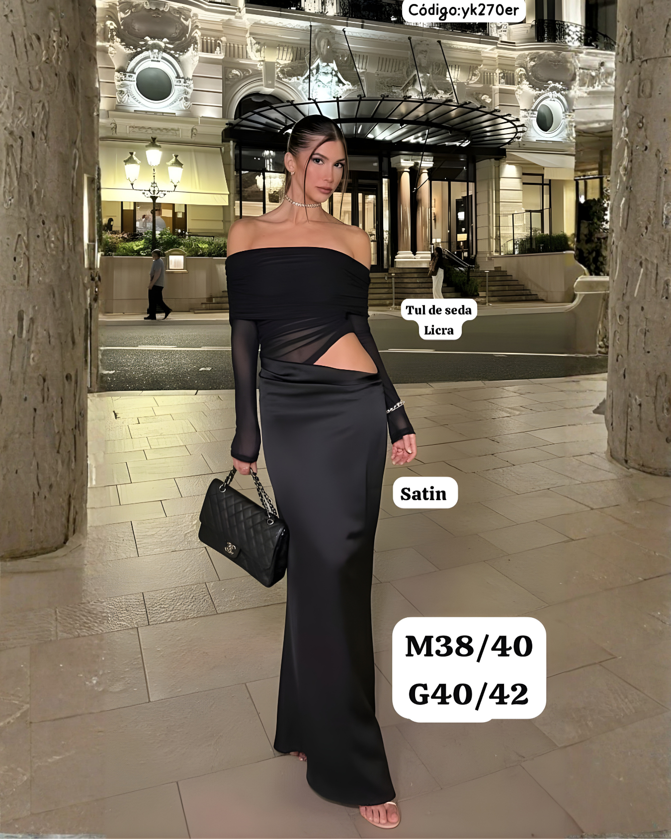 Vestido Largo “Gala Satin” – Hombros Descubiertos y Corte que Estiliza