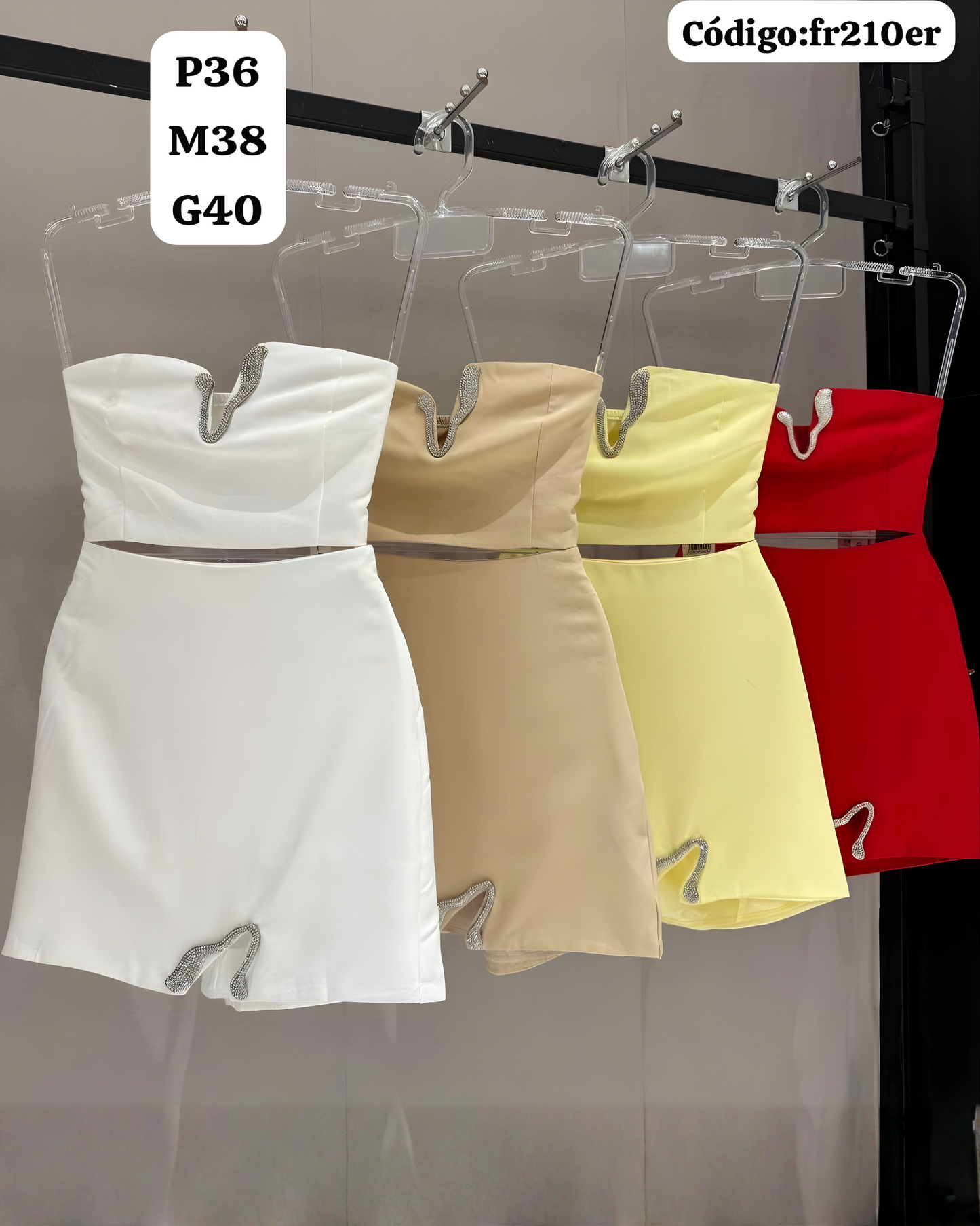 Set Sastre Glam 2 Piezas: Top Strapless + Mini Falda con Detalle Brillante