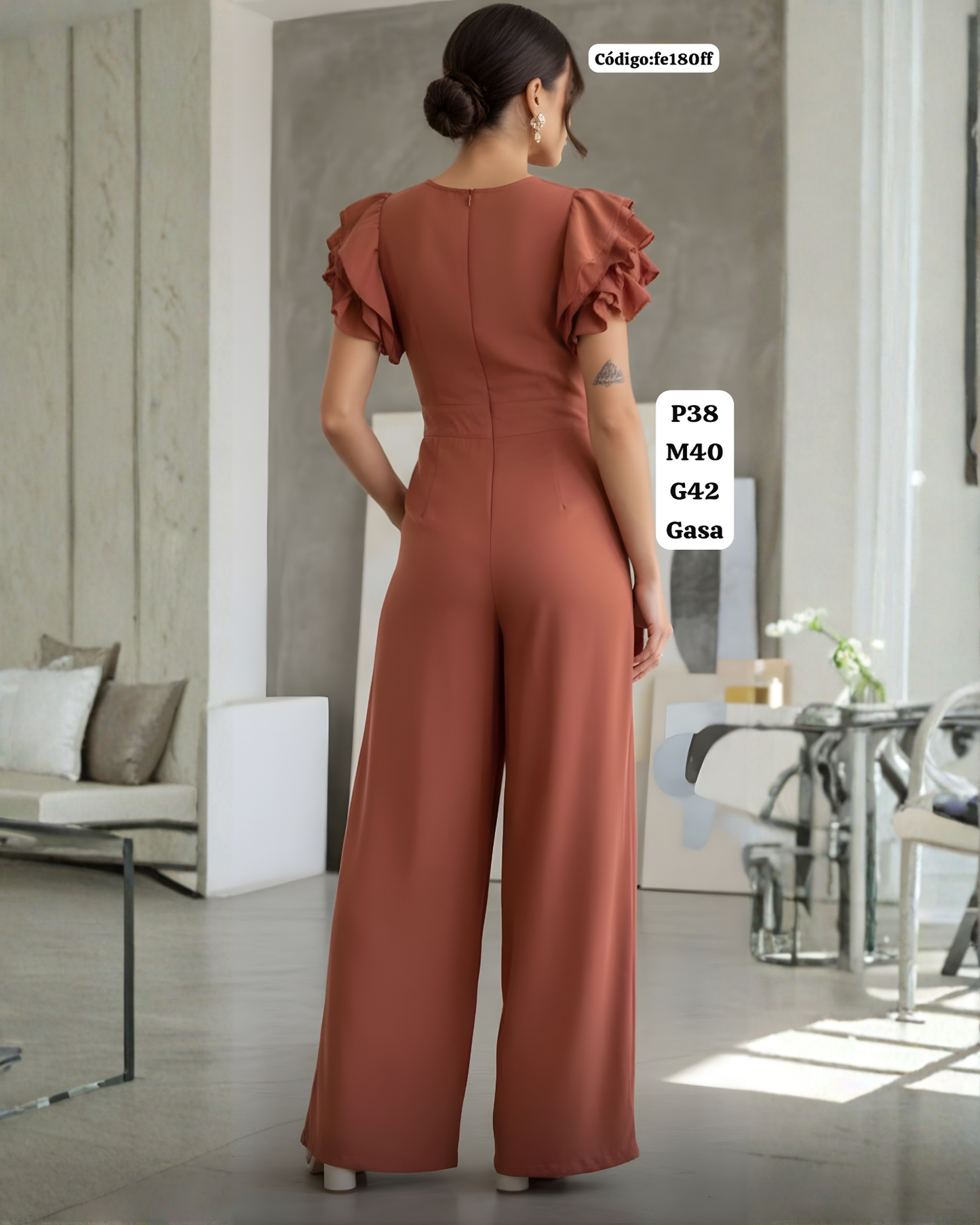 Enterizo Palazzo Elegante: Mangas con Volados + Cintura Marcada