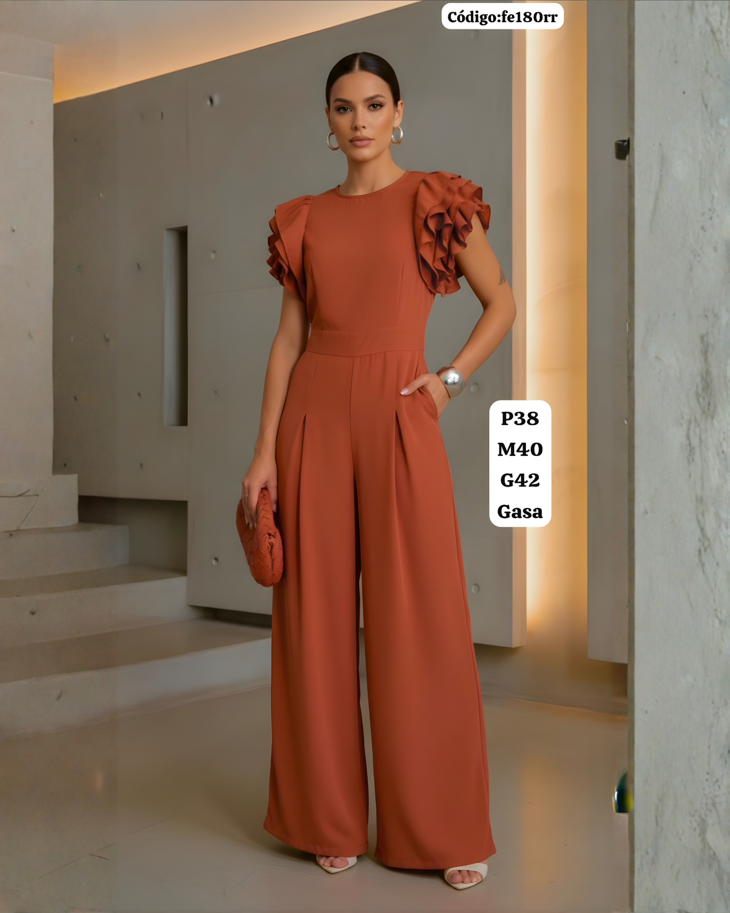 Enterizo Palazzo Elegante: Mangas con Volados + Cintura Marcada