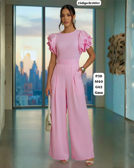 Enterizo Palazzo Elegante: Mangas con Volados + Cintura Marcada
