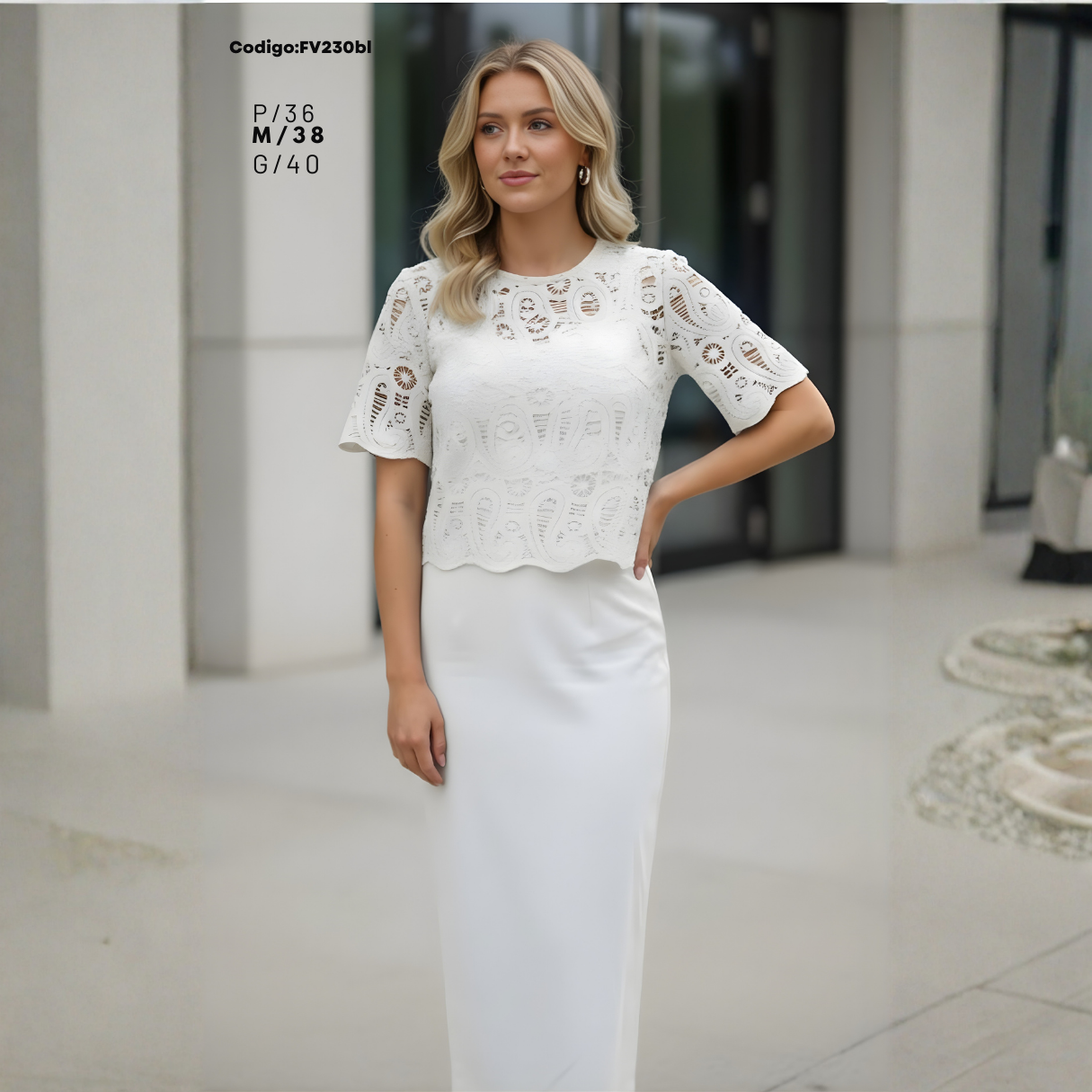 Conjunto Elegante de Encaje + Falda Lápiz Midi (2 Piezas) – Look Sofisticado