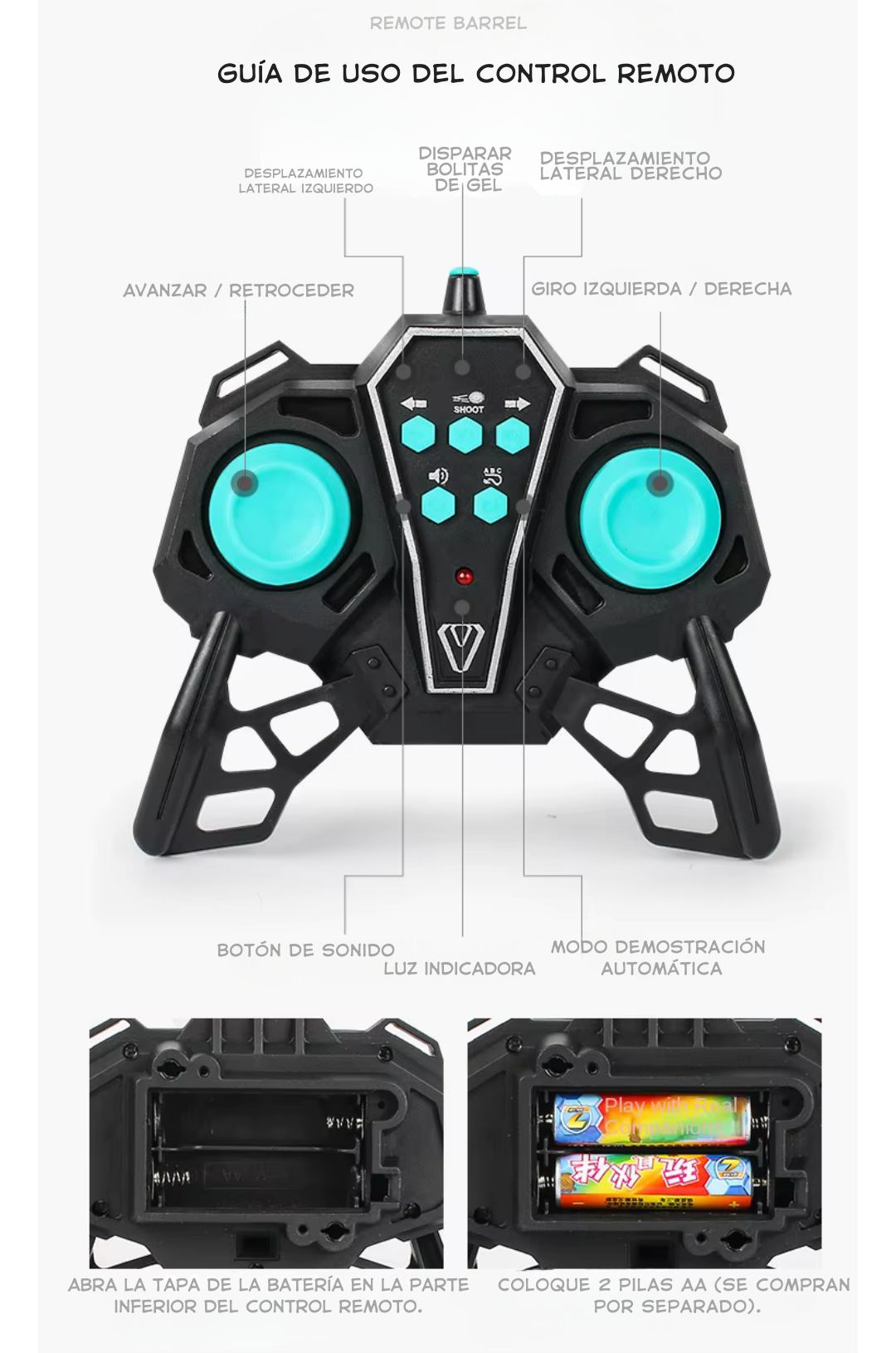 Tanque RC KYK 386 (1:20) con Luces – Doble Control (Control + Pulsera) y Bolitas de Silicona