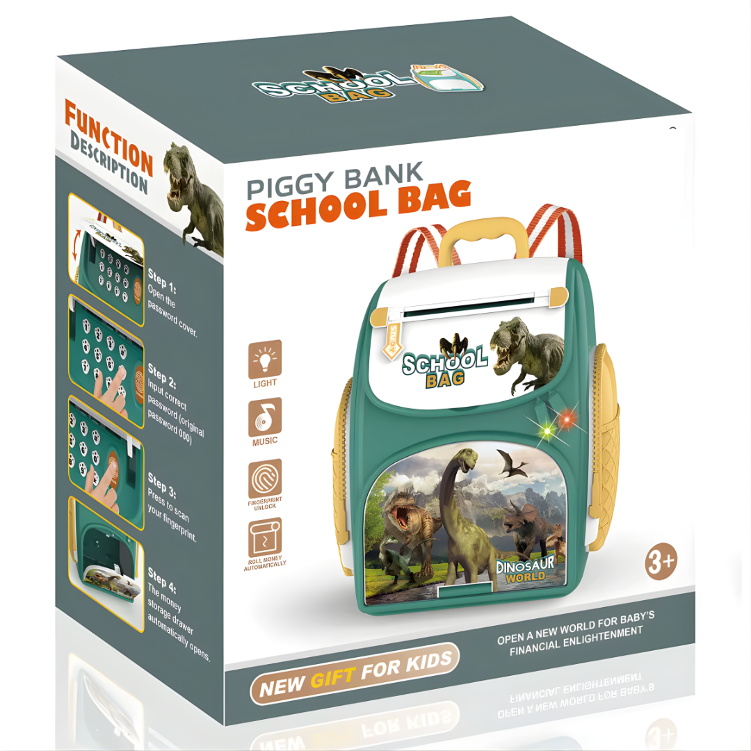 Alcancía Infantil Tipo Mochila con Contraseña y “Huella” | Alimentación Automática de Billetes
