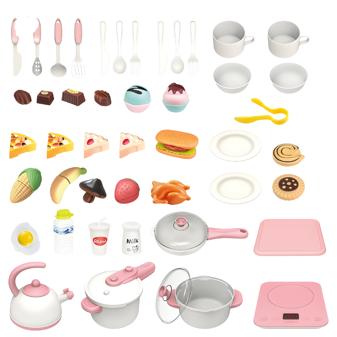 Cocina Infantil 100 cm Ancha con Agua y Luz + Hornilla Pequeña | Mundo Carlita
