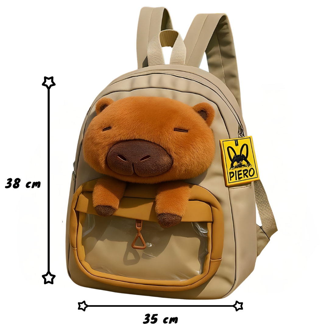 Mochila Capibara con Peluche 35×38×14 cm | Lona | Kinder y Primaria
