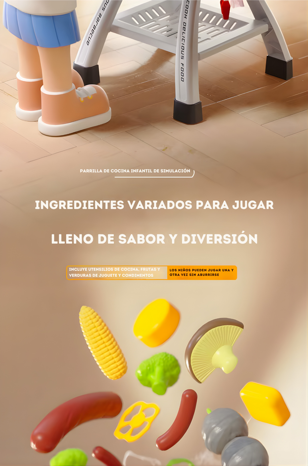 Parrilla Barbacoa Infantil 66 cm con Humo y Música | Cocina de Juguete DWI Dowellin