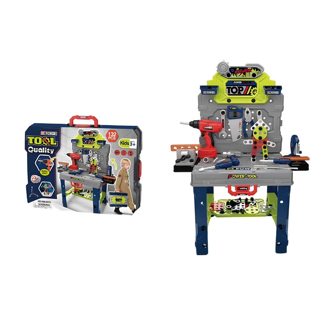 Mesa de Herramientas Infantil 2 en 1 | Taller de Juego de Rol Educativo