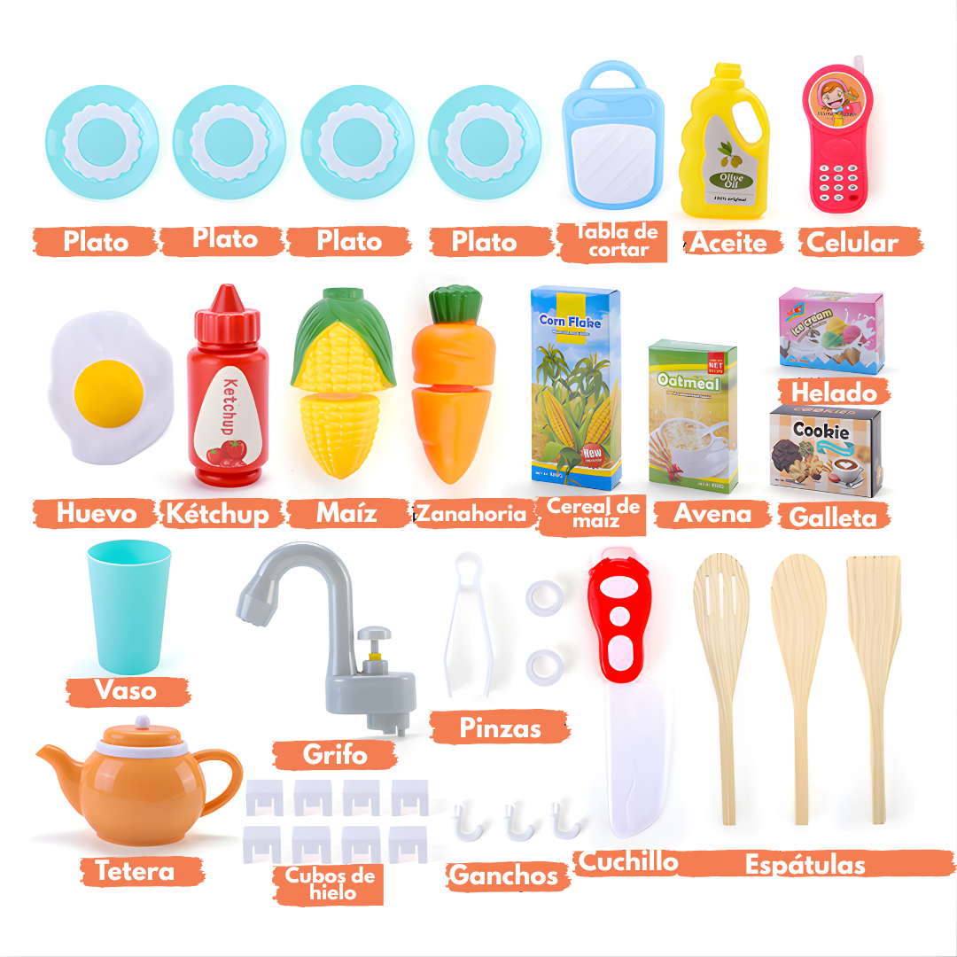 Cocina Infantil Premium 1 Metro Interactiva con Vapor, Luces y Agua
