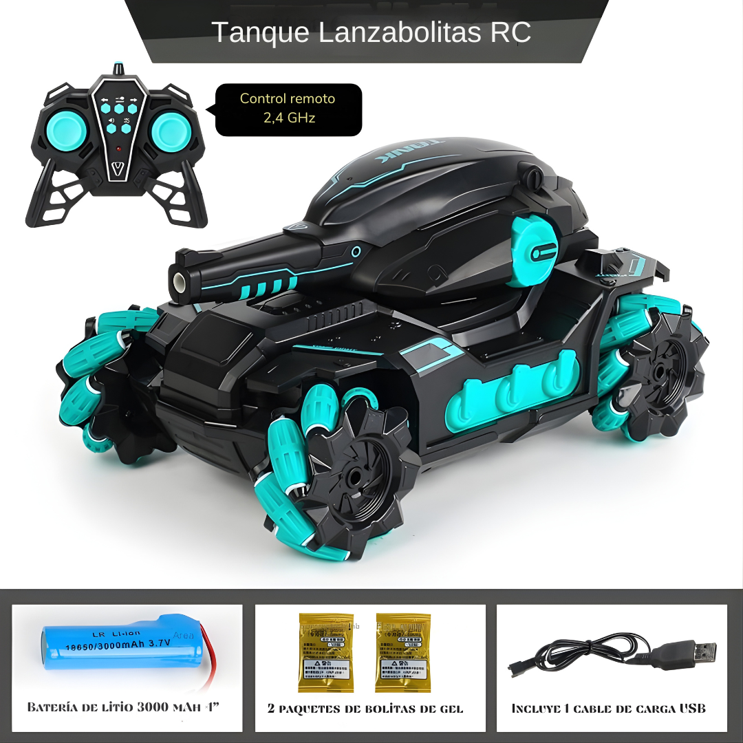 Tanque RC KYK 386 (1:20) con Luces – Doble Control (Control + Pulsera) y Bolitas de Silicona