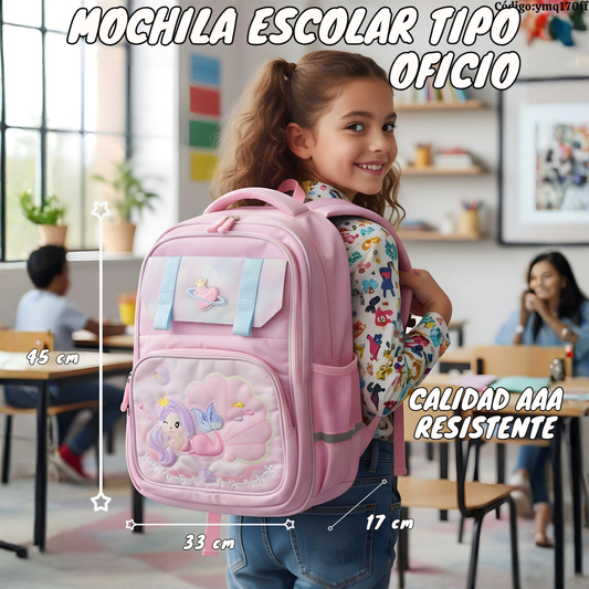 Mochila Escolar Tipo Oficio 45×32×17 cm | 3 Cierres + Bolsillos | Semiimpermeable