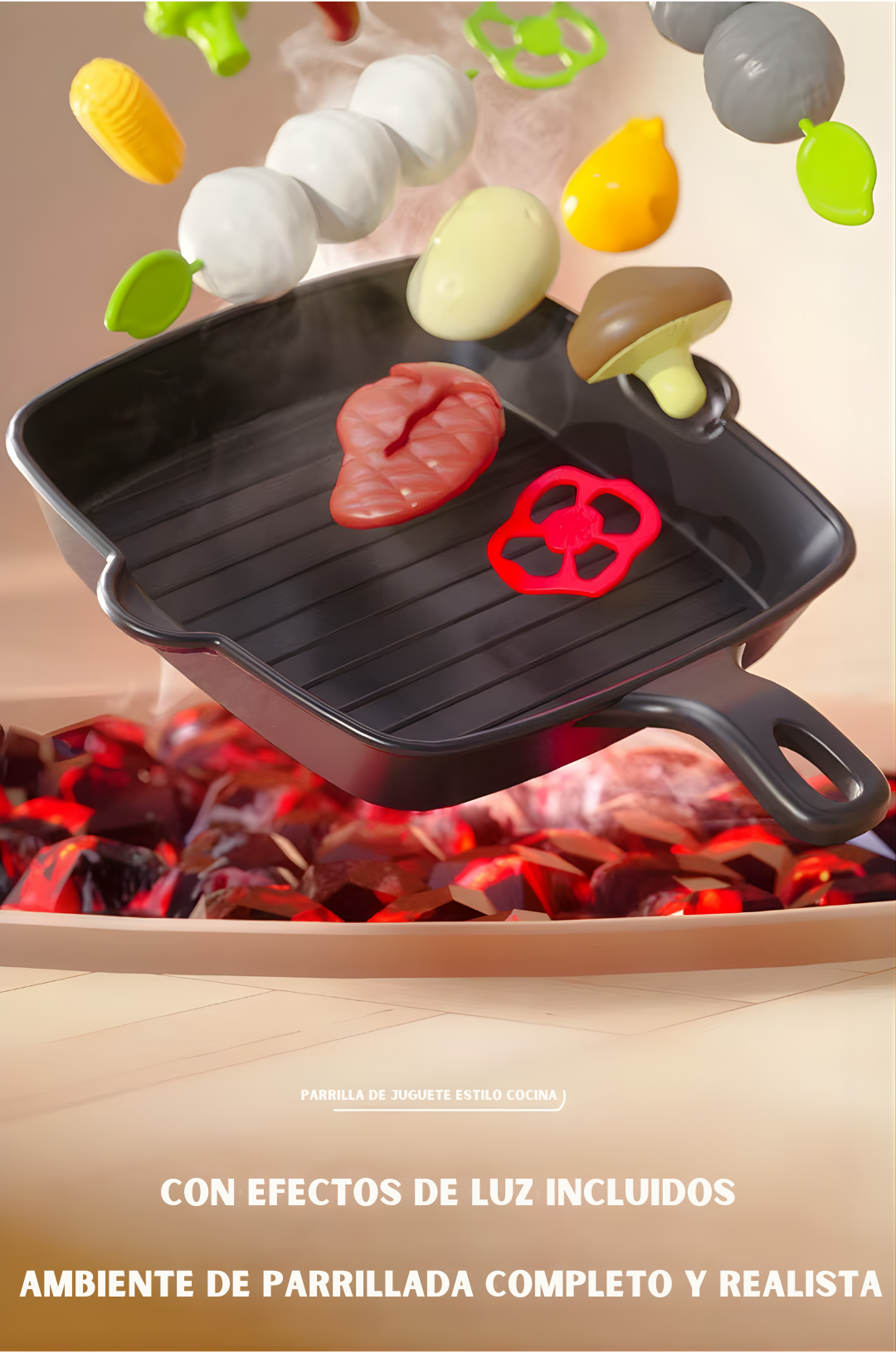 Parrilla Barbacoa Infantil 66 cm con Humo y Música | Cocina de Juguete DWI Dowellin