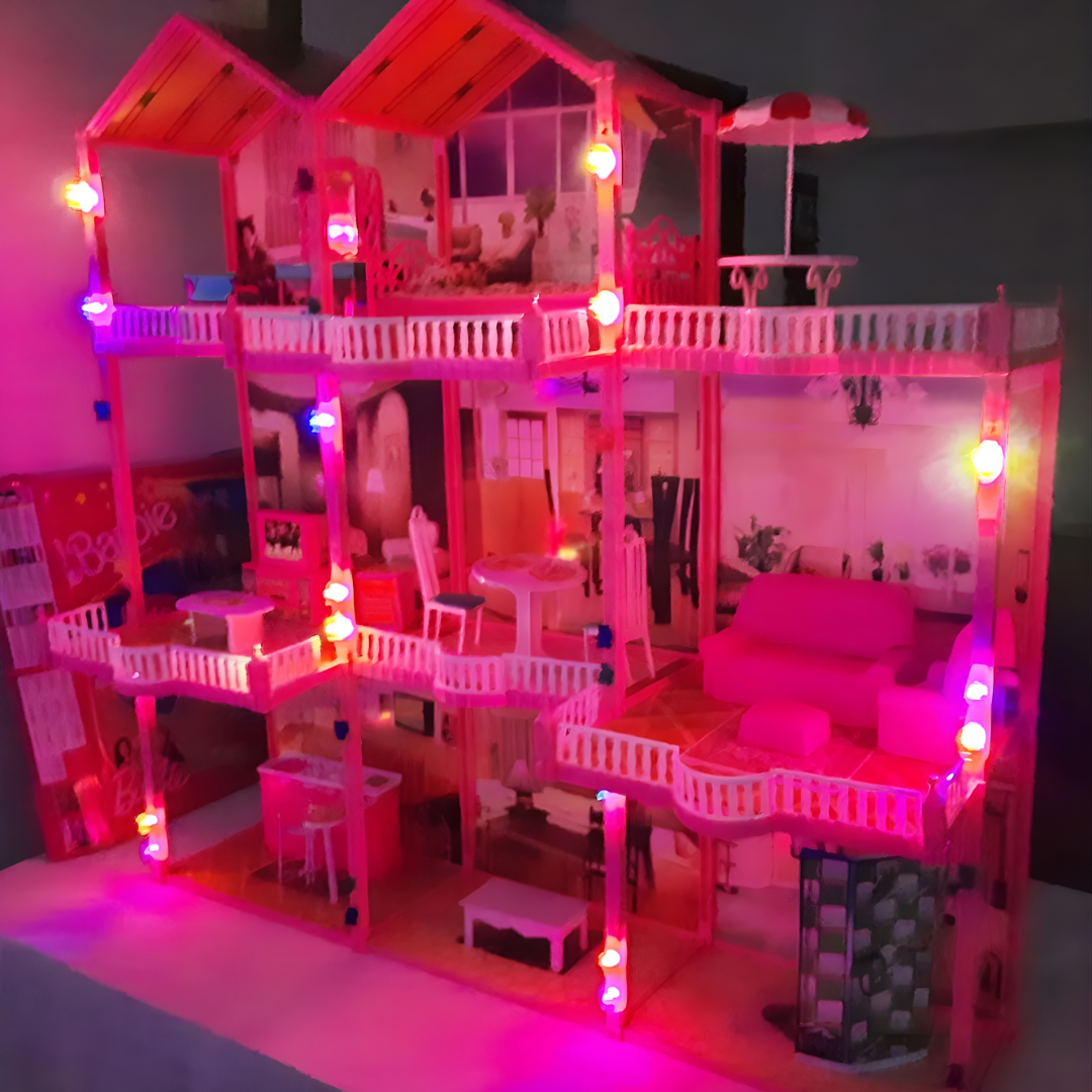 Casa de Muñecas Gigante 3 Pisos “Dream House” con Luz + Muñeca – 245 Piezas (Rosa)
