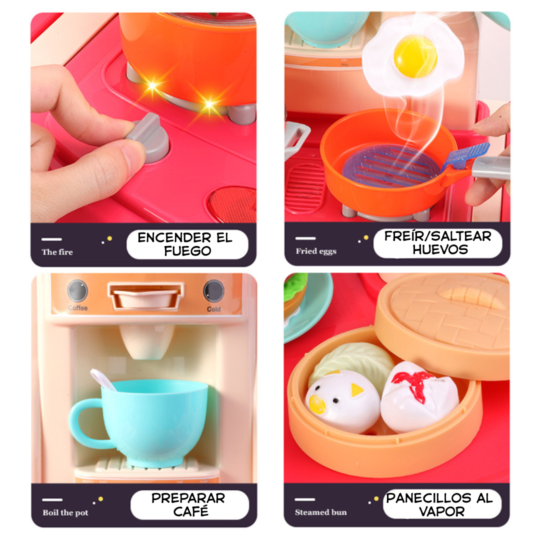 Cocina Infantil Premium 1 Metro Interactiva con Vapor, Luces y Agua