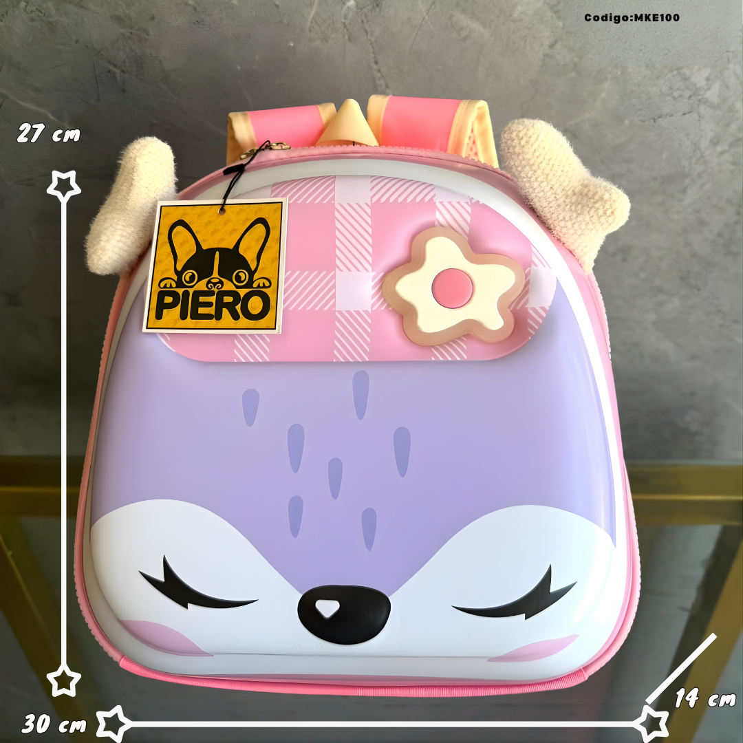 Mochila Kinder Rígida Zorrito con Luces – 30×27 cm