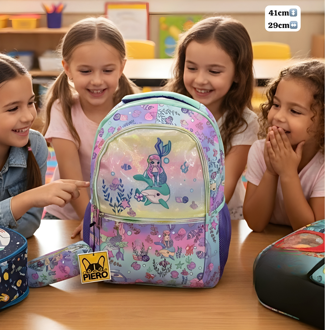Mochila Escolar Infantil Lona Oficio – Astronauta, Dino, Gatito y Fantasía