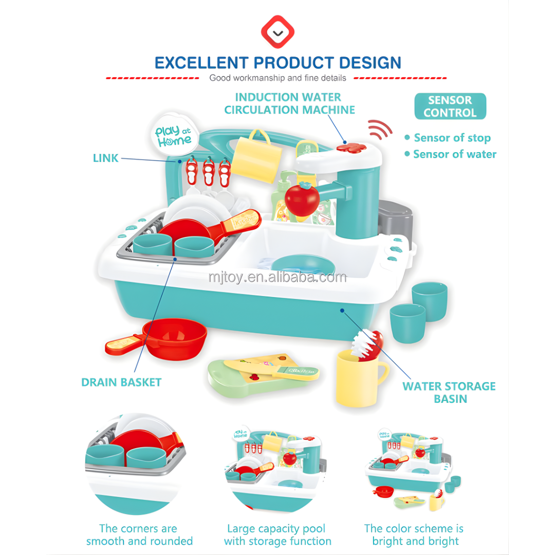 Fregadero de Juguete con Agua Corriente (Eléctrico) + Accesorios | Cocina Infantil Unisex 2–7 Años