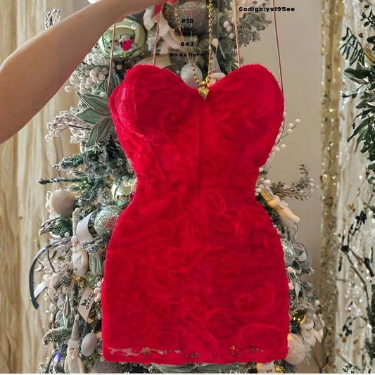 Vestido Corset Strapless de Encaje 3D – Mini que Realza la Figura