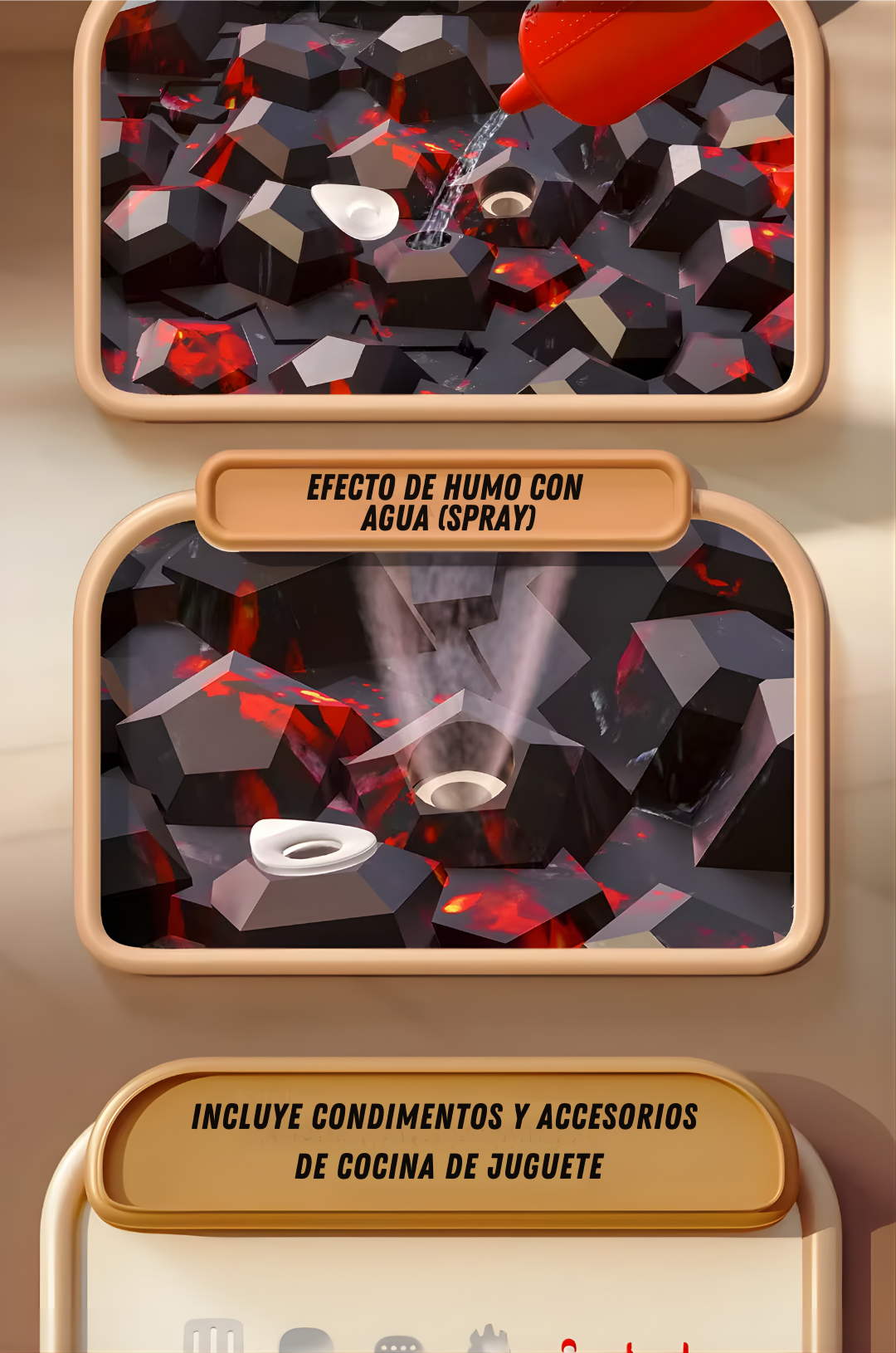 Parrilla Barbacoa Infantil 66 cm con Humo y Música | Cocina de Juguete DWI Dowellin