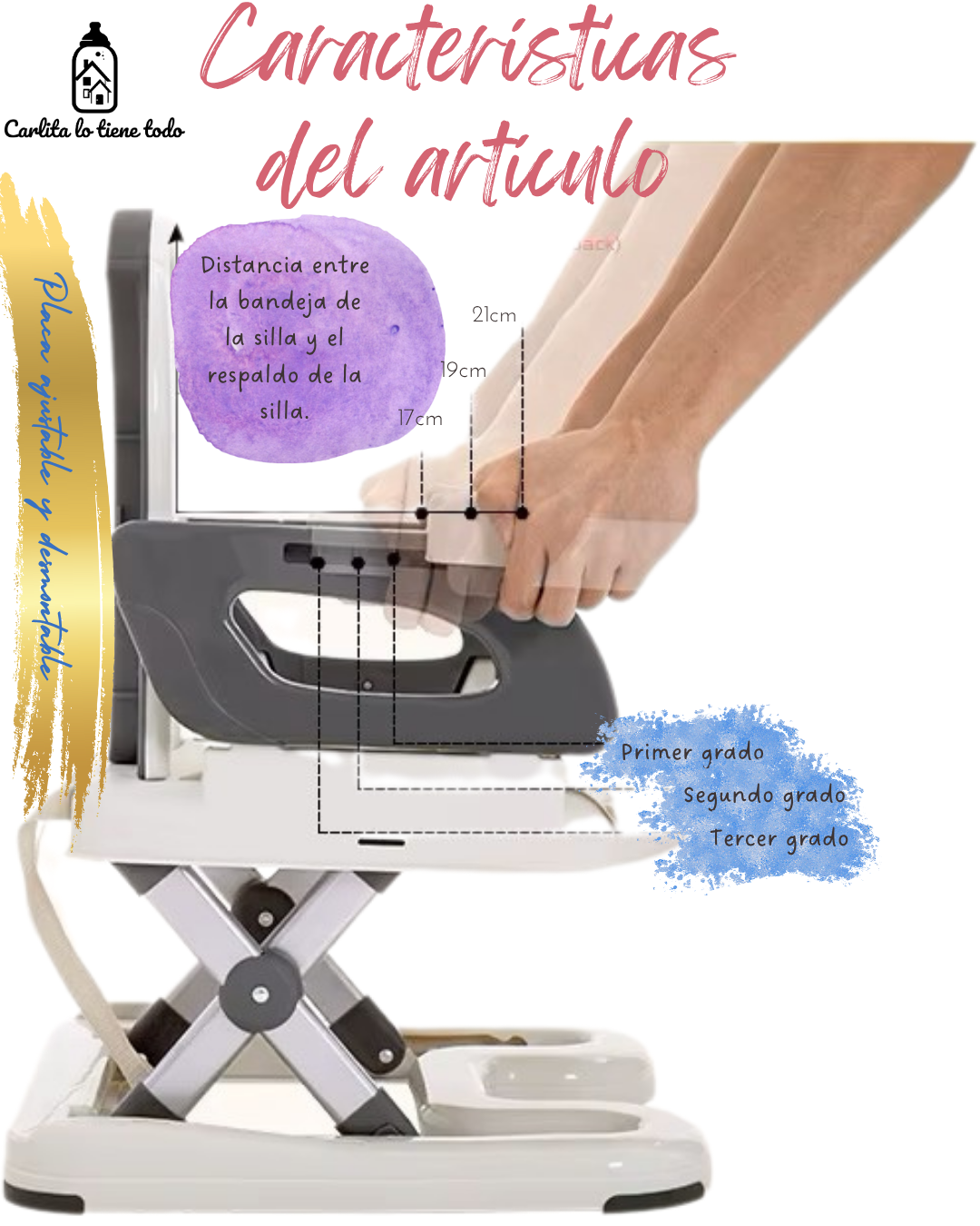 Silla de alimentación portátil bebé | Booster Rosado/Plomo
