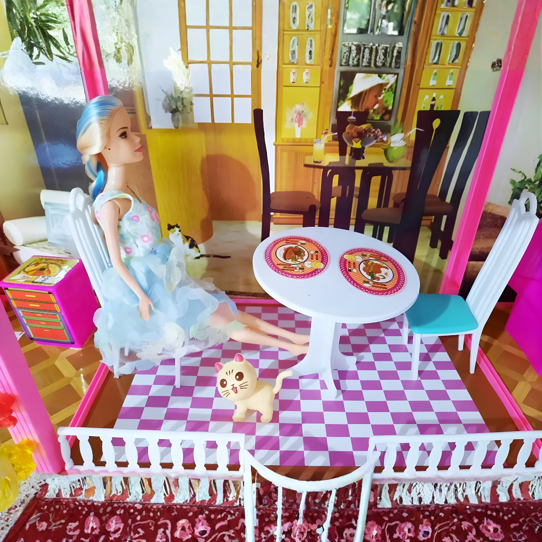 Casa de Muñecas Gigante 3 Pisos “Dream House” con Luz + Muñeca – 245 Piezas (Rosa)