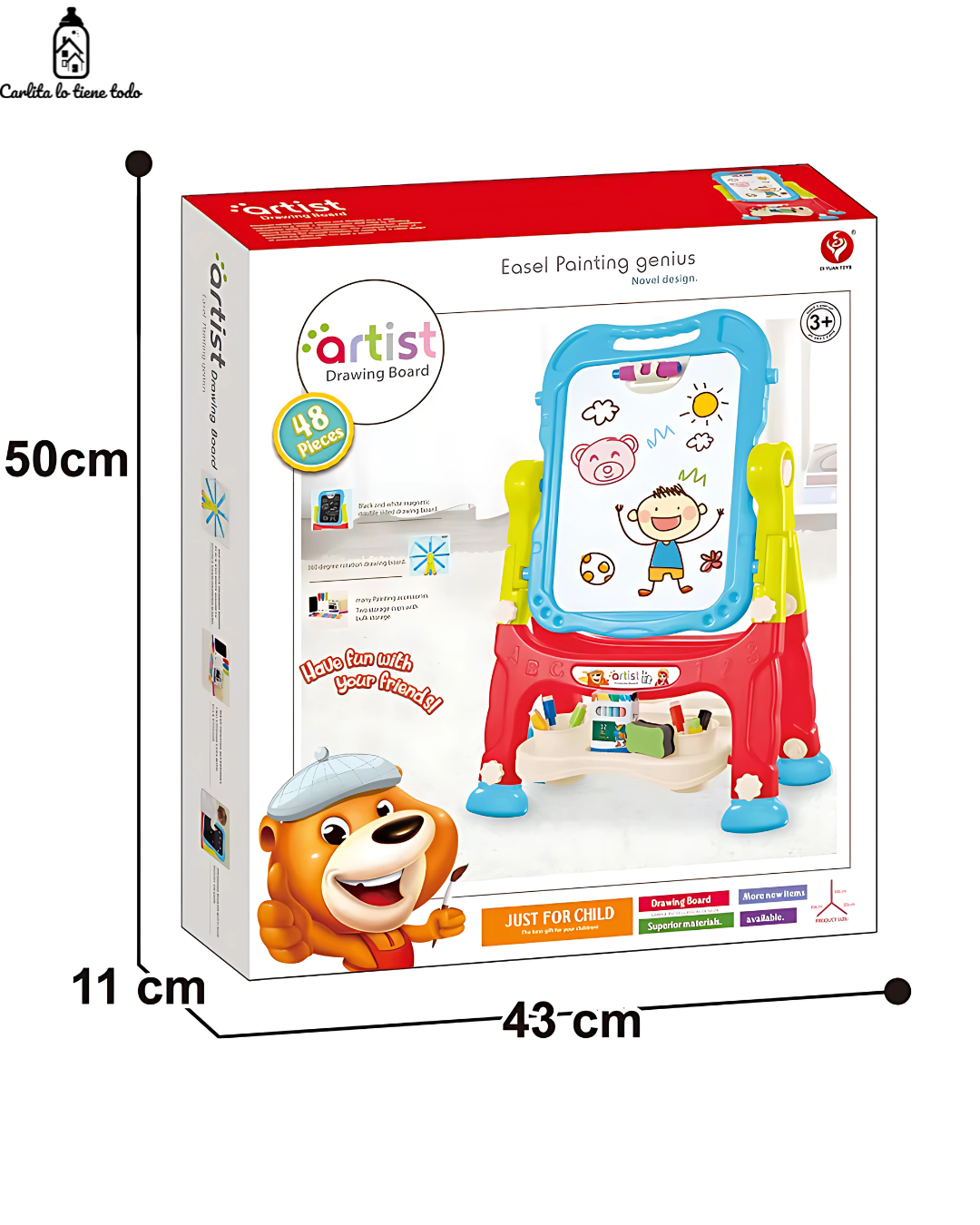 Pizarra Infantil Magnética 2 en 1 Doble Cara (Blanca/Negra) Giratoria 360° con Accesorios
