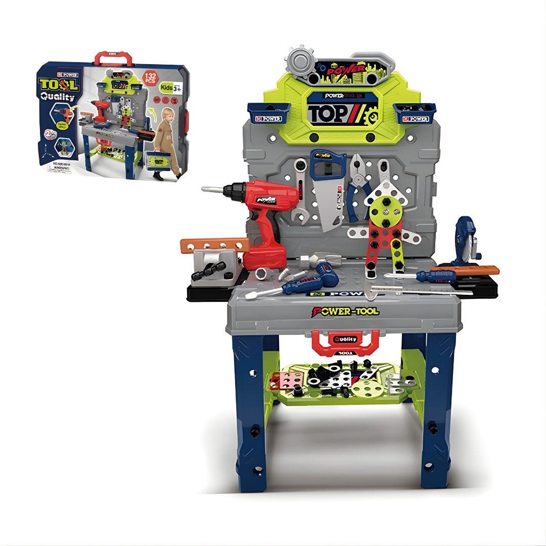 Mesa de Herramientas Infantil 2 en 1 | Taller de Juego de Rol Educativo