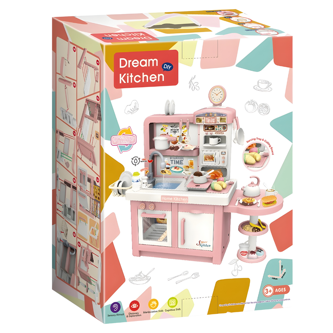 Cocina Infantil 100 cm Ancha con Agua y Luz + Hornilla Pequeña | Mundo Carlita