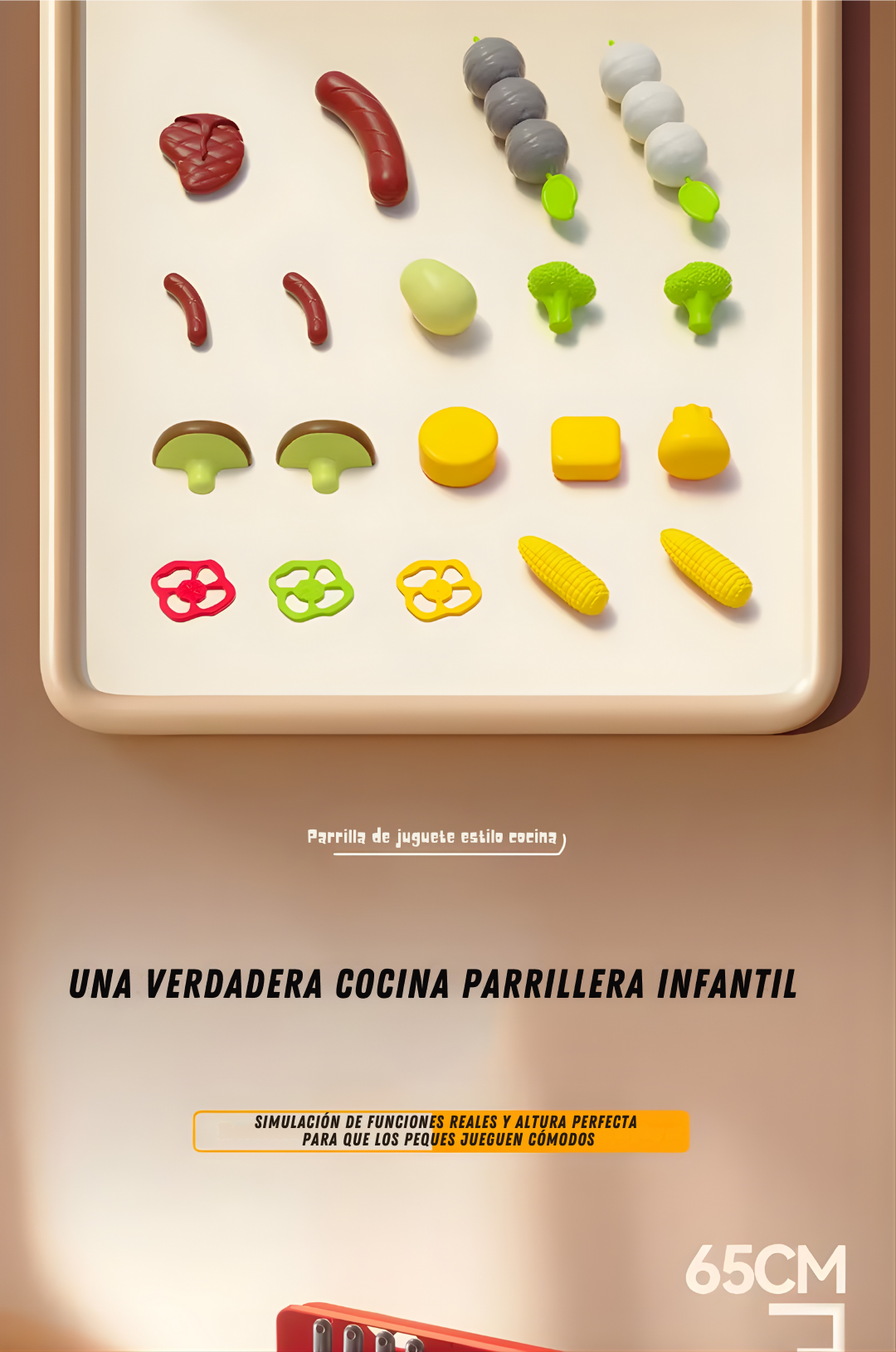 Parrilla Barbacoa Infantil 66 cm con Humo y Música | Cocina de Juguete DWI Dowellin